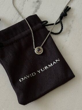 David Yurman Sterling Pendant  Cookie Necklace with Purple Amethyst Center